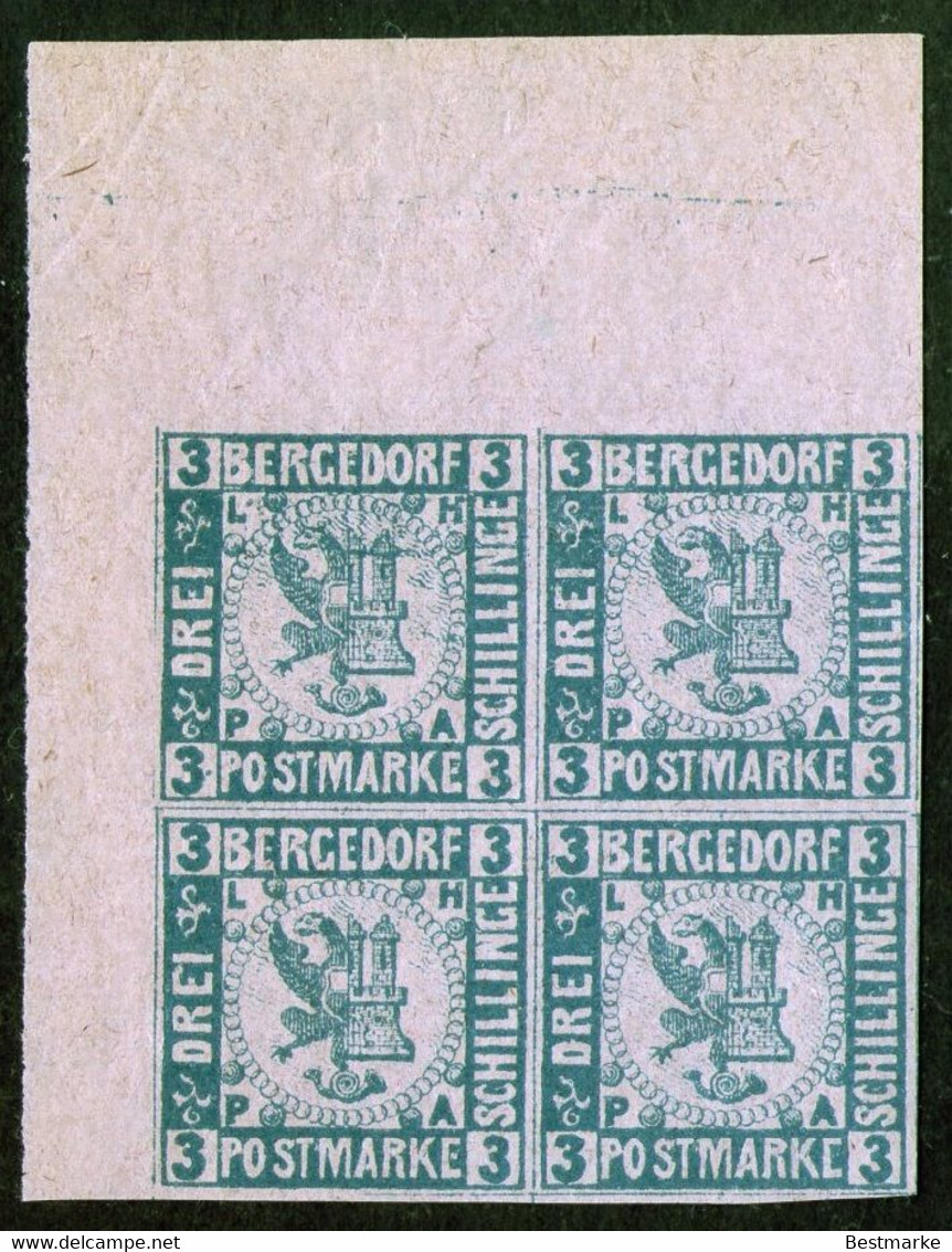 Bergedorf - Nr. 4 - Bogenecke-Viererblock Neudruck 1888 - Bergedorf