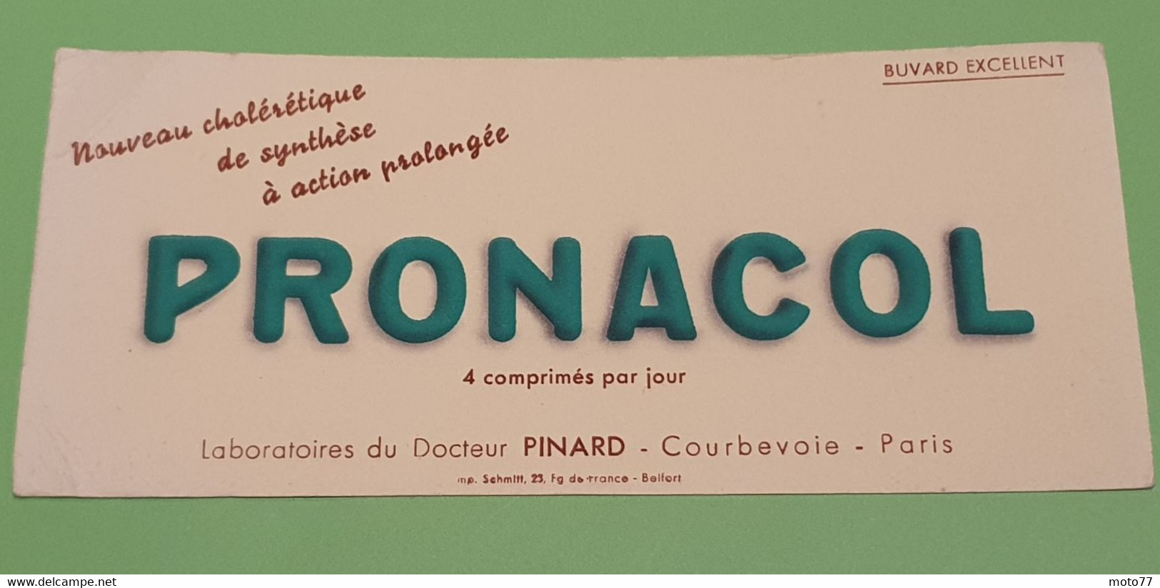Buvard 1322 - Laboratoire - PRONACOL Foncé 1 - Etat D'usage : Voir Photos - 21 X 9 Cm Environ- Vers 1960 - Produits Pharmaceutiques