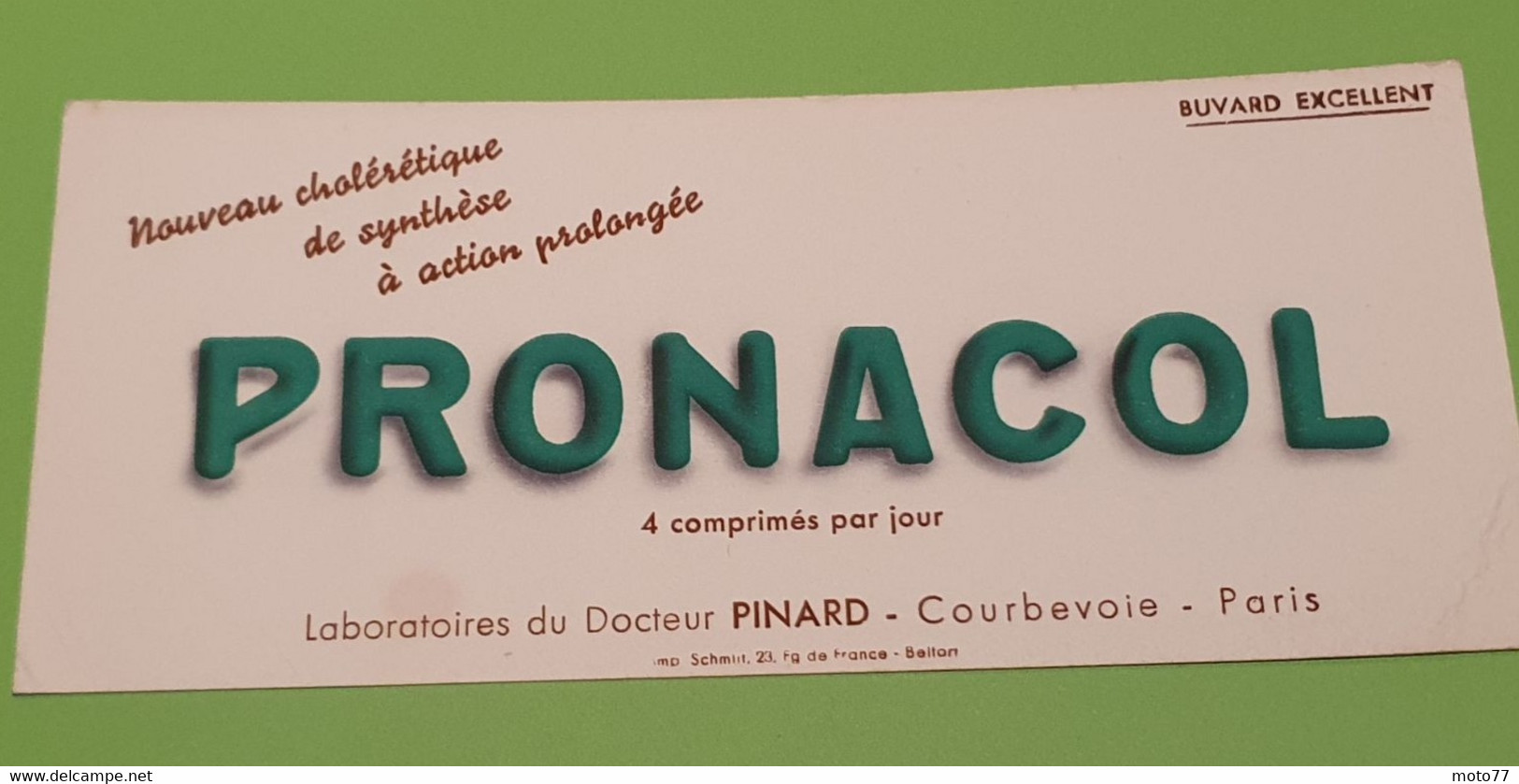 Buvard 1323 - Laboratoire - PRONACOL Clair 2 - Etat D'usage : Voir Photos - 21 X 9 Cm Environ- Vers 1960 - Produits Pharmaceutiques