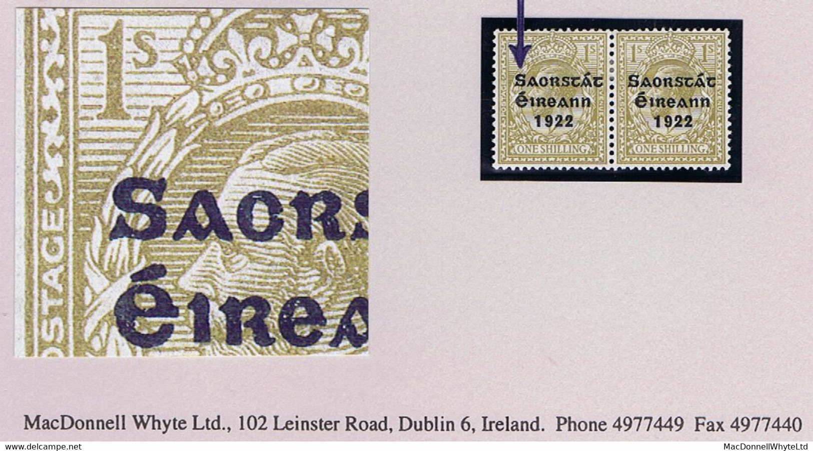 Ireland 1922-23 Thom Saorstat 3-line Ovpt On 1s, Variety 'S Over E' In A Horizontal Pair Fresh Mint - Neufs