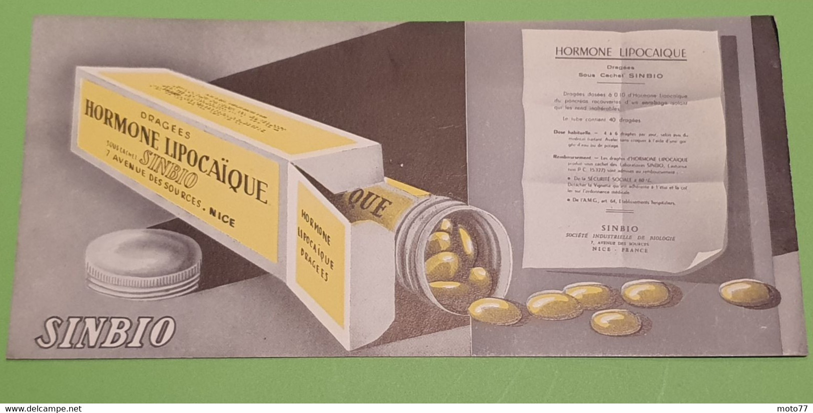 Buvard 1333 - Laboratoire Sinbio - HORMONE LIPOCAZIQUE - Etat D'usage : Voir Photos - 21 X 10 Cm Environ- Vers 1960 - Produits Pharmaceutiques