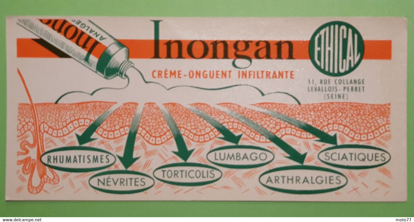 Buvard 1336 - Laboratoire Ethical - INONGAN - Vert Et Vif - Etat D'usage : Voir Photos - 21 X 10 Cm Environ- Vers 1960 - Produits Pharmaceutiques