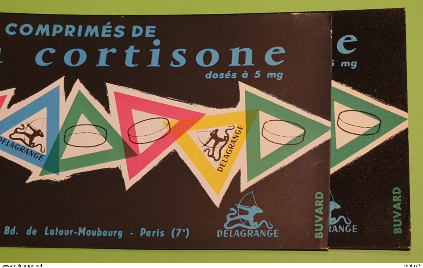 Buvard 1338 - Laboratoire Delagrange - DELTA CORTISONE -clair Etat D'usage : Voir Photos - 21 X 10 Cm Environ- Vers 1960 - Produits Pharmaceutiques