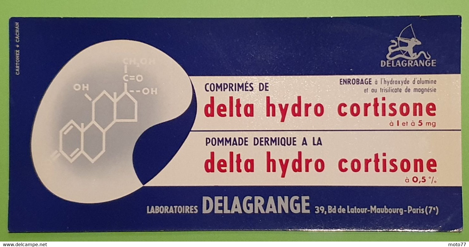 Buvard 1340 - Laboratoire Delagrange - DELTA HYDRO CORTISONE -Etat D'usage : Voir Photos - 21 X 10 Cm Environ- Vers 1960 - Produits Pharmaceutiques