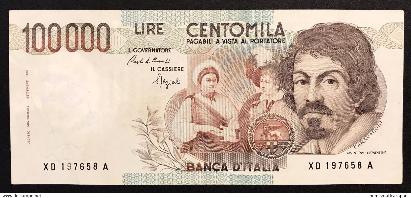 100000 Lire Caravaggio I° Tipo Serie Sostitutiva XD 1990 Bb+ Presato E Numero CancellatoR2 RR LOTTO 3304 - 100.000 Lire