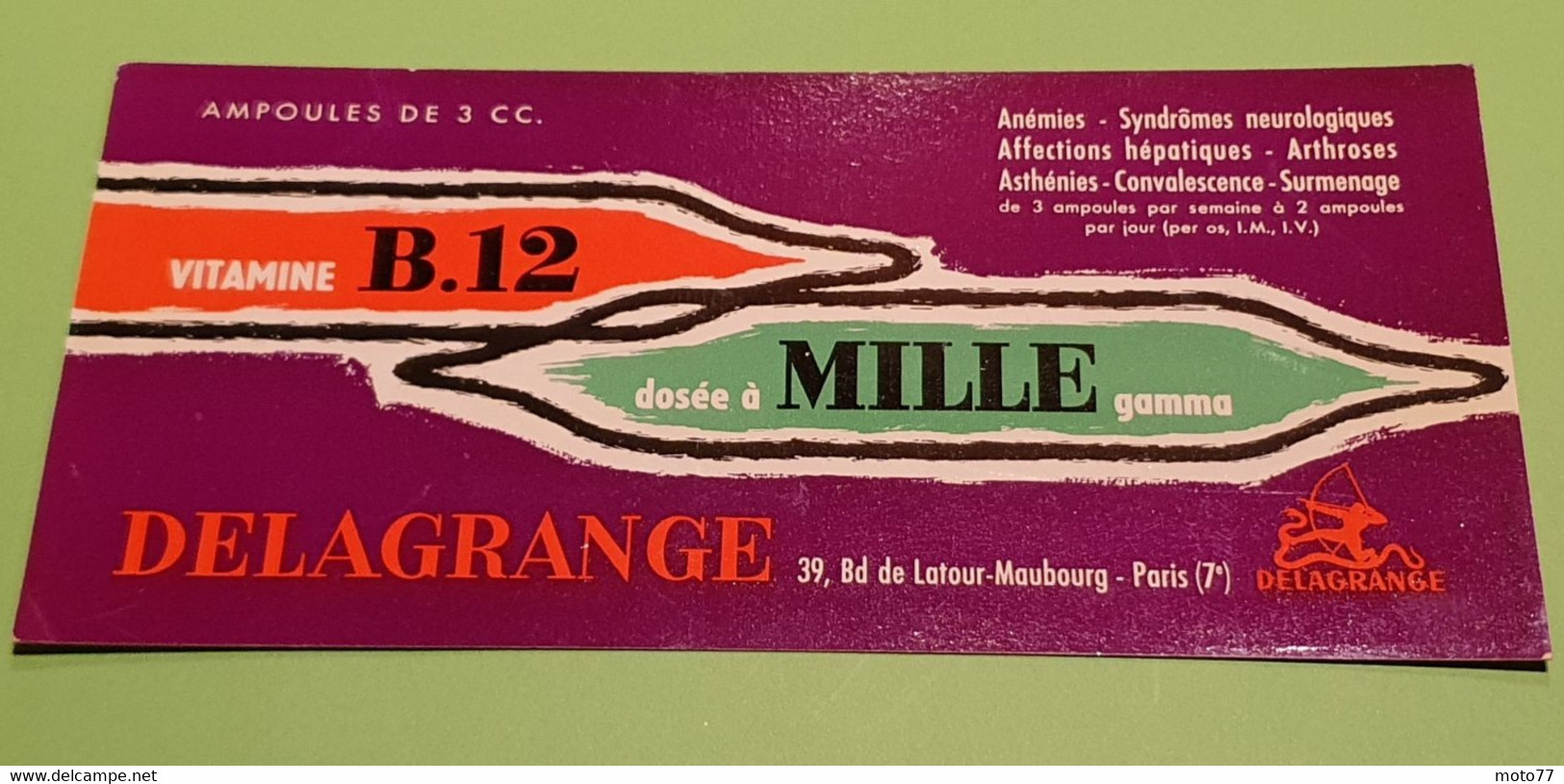 Buvard 1348 - Laboratoire Delagrange - B.12 - Etat D'usage : Voir Photos - 21 X 10 Cm Environ- Vers 1960 - Produits Pharmaceutiques