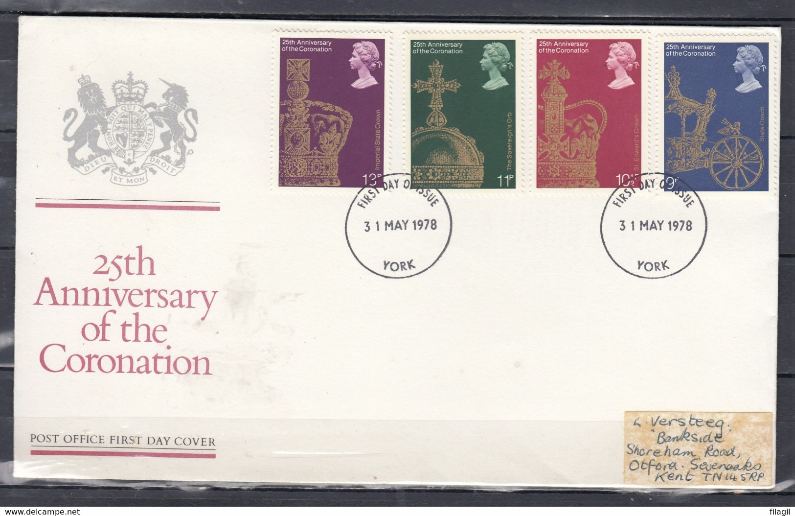 FDC Van York 25 Th Anniversary Of The Coronation - 1971-1980 Decimal Issues