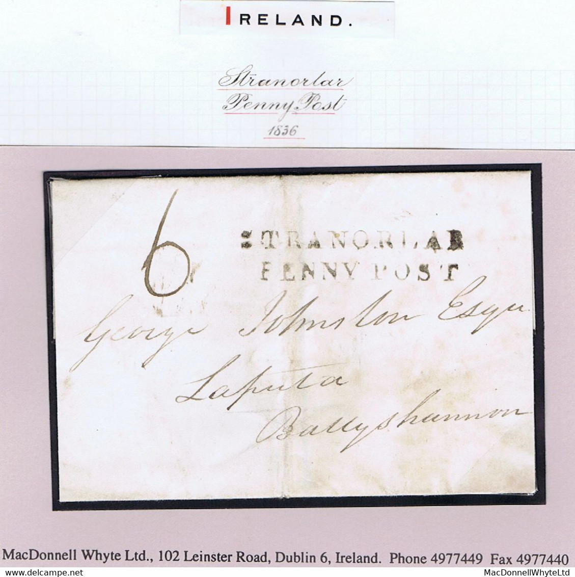 Ireland Donegal 1836 Cover STRANORLAR/PENNY POST  To Laputa, Blue BALLYSHANNON OC 22 1836 - Prefilatelia