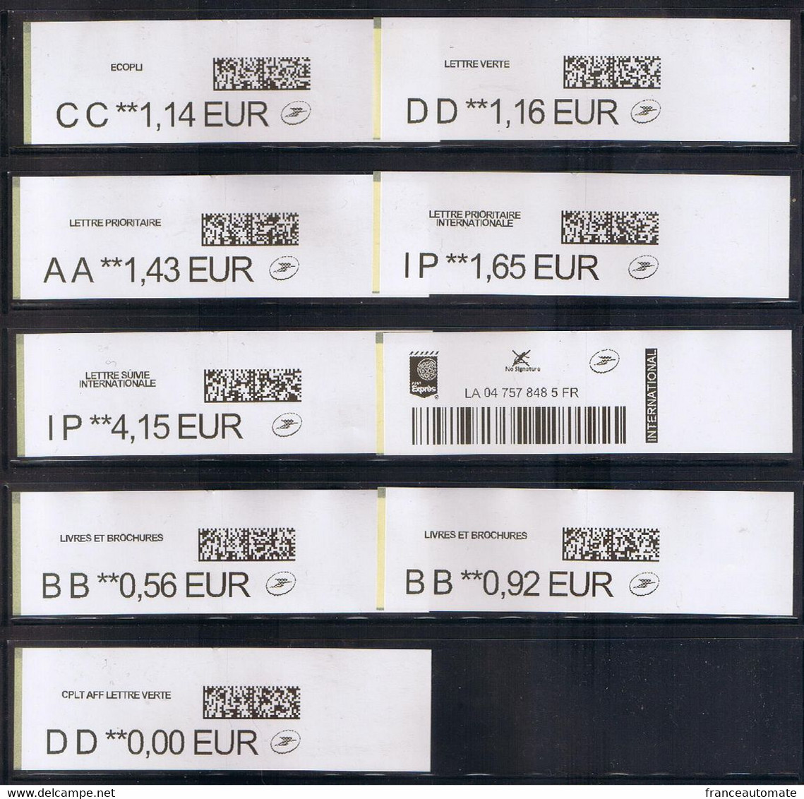 10 ATMS, IMPRIMANTE INTERMEC PC43D, Des APC, CC 1.14/ DD 116/ AA 143/ IP 1.65/ BB 0.56 Et 92€/ SUIVIS 1.43€ Et 4.15€ - 2010-... Abgebildete Automatenmarke