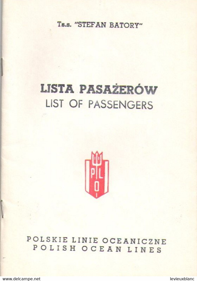 Liste Des Passagers /Lista PasazerowTSS STEFAN BATORY/Polish Ocean Lines/Polskie Linie Ocean Lines /Canada/1983    MAR91 - Sonstige & Ohne Zuordnung