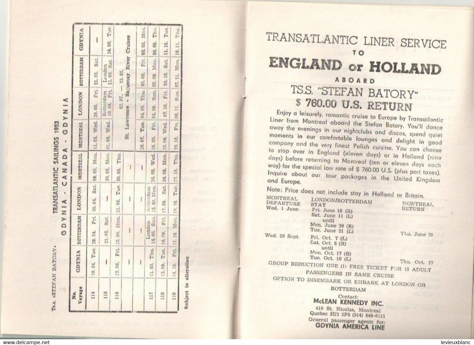 Liste Des Passagers /Lista PasazerowTSS STEFAN BATORY/Polish Ocean Lines/Polskie Linie Ocean Lines /Canada/1983    MAR91 - Sonstige & Ohne Zuordnung