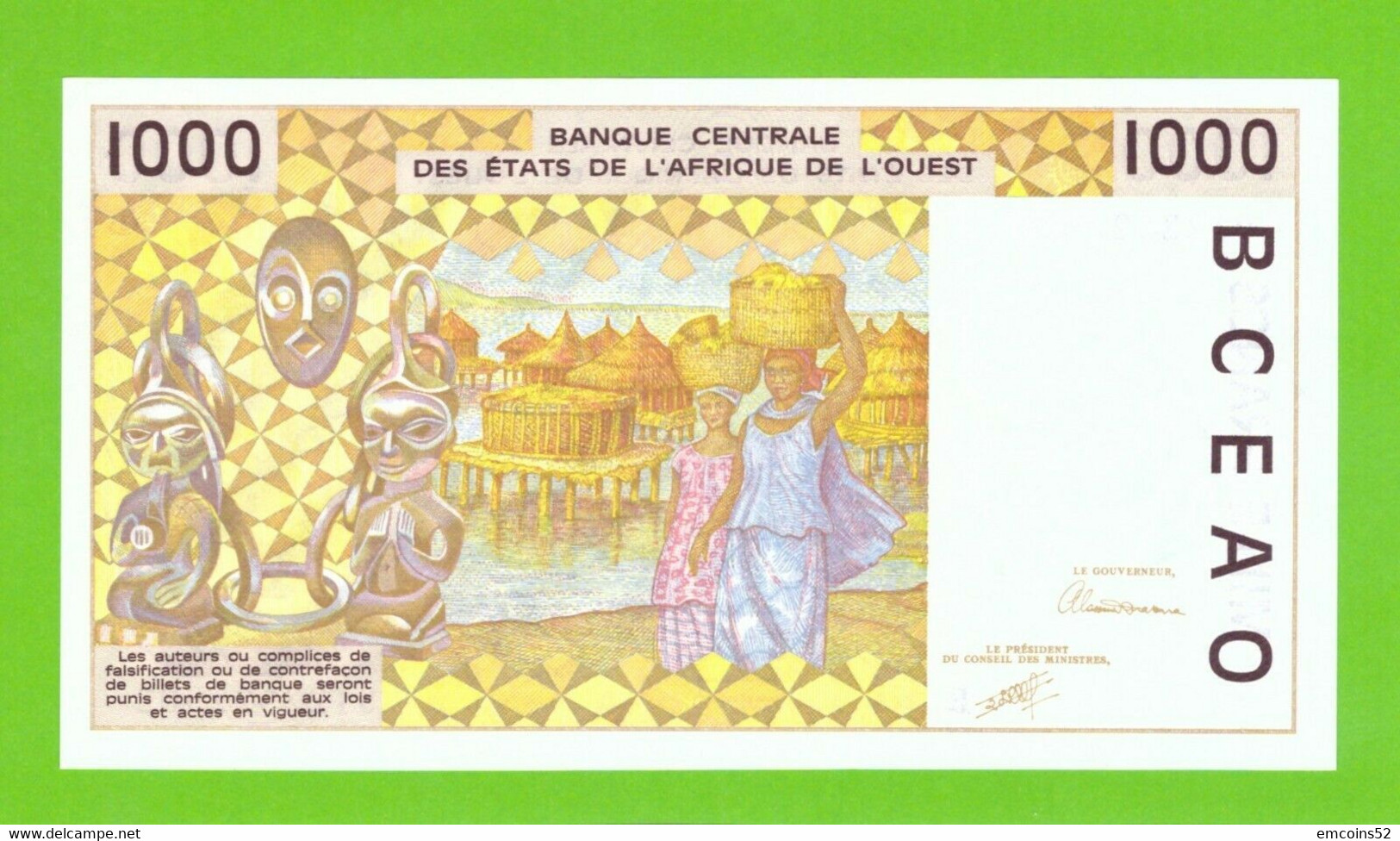 BENIN W.A.S. 1000 FRANCS 1991 P-211Ba  UNC - Bénin