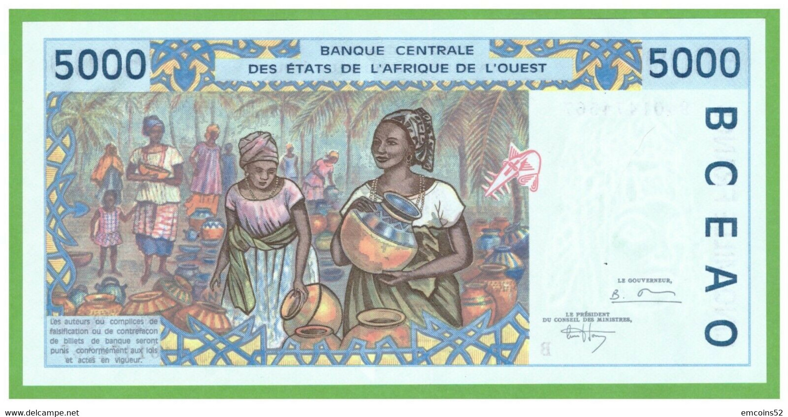 BENIN W.A.S. 5000 FRANCS 1994 P-213Bc  UNC - Bénin