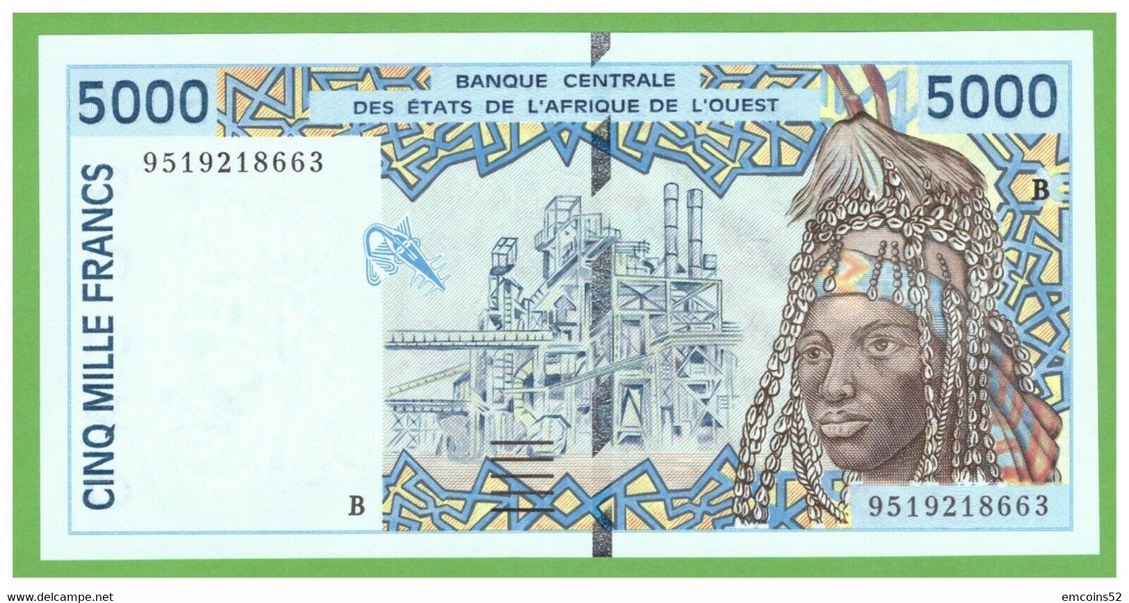 BENIN W.A.S. 5000 FRANCS 1995 P-213Bd  UNC - Benin