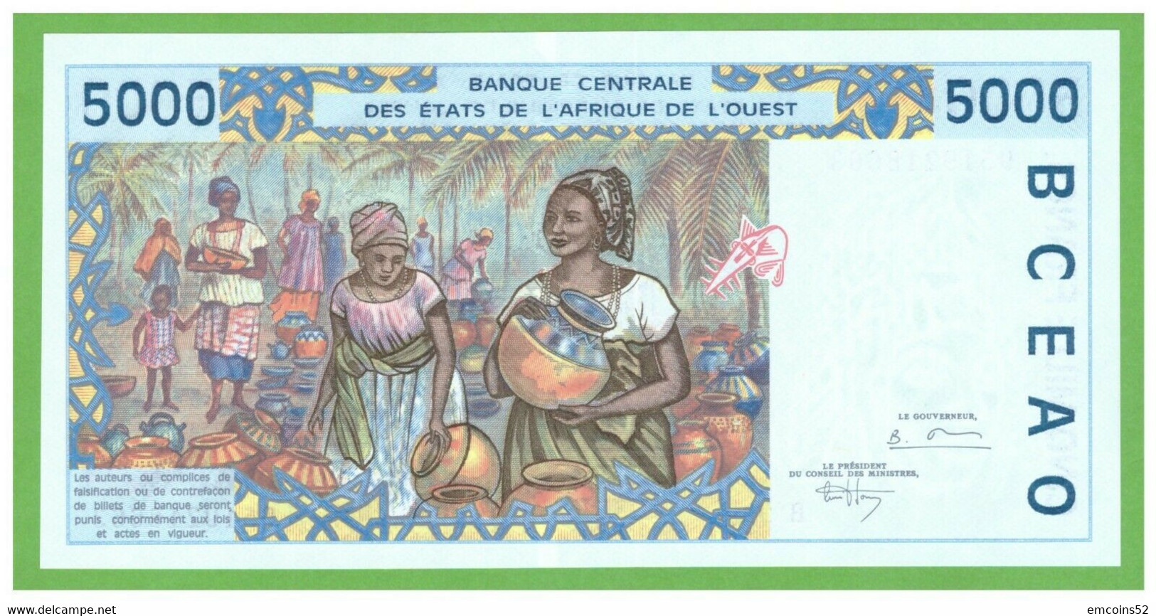 BENIN W.A.S. 5000 FRANCS 1995 P-213Bd  UNC - Benin