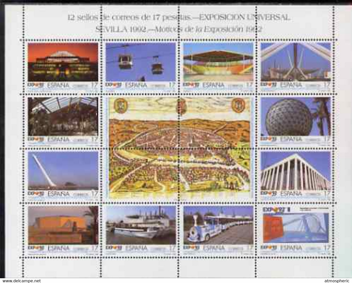 Spain 1992 Expo 92 Perf Sheetlet Containing 12 X 17p Values Plus 4 Labels Unmounted Mint SG 3148a - Blocs & Hojas