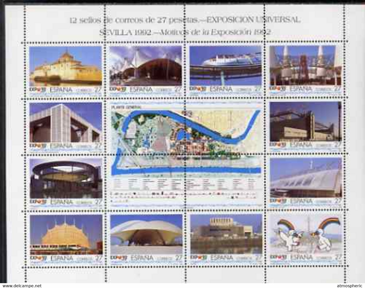 Spain 1992 Expo 92 Perf Sheetlet Containing 12 X 27p Values Plus 4 Labels Unmounted Mint SG 3160a - Blocs & Hojas