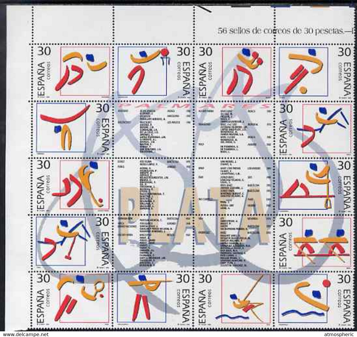 Spain 1995 Olympics - Spanish Silver Medals Se-tenent Block Of 14 Plus 6 Labels Unmounted Mint SG 3332a - Blocs & Hojas