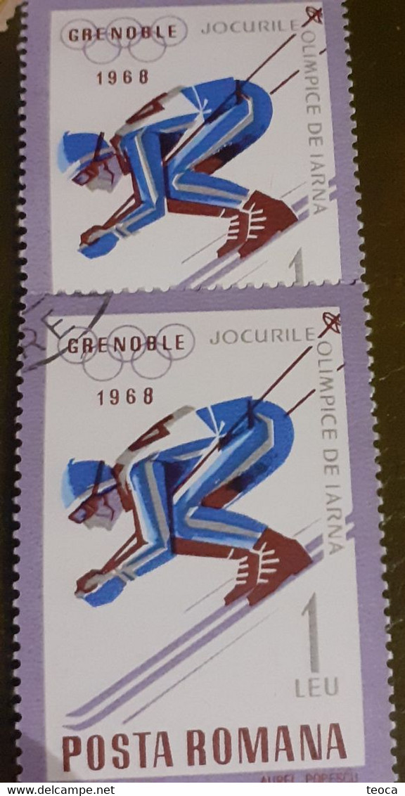 Stamps Errors Romania 1967  Mi 2623 Printed  With Moved Downhill Skiing, Used - Variétés Et Curiosités