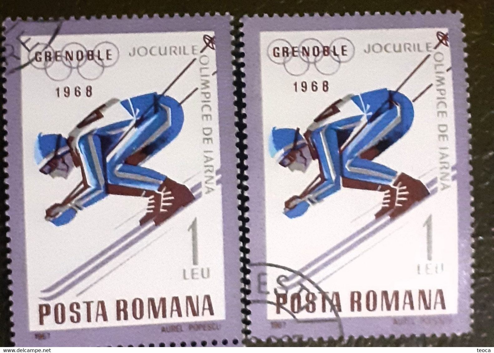 Stamps Errors Romania 1967  Mi 2623 Printed  With Moved Downhill Skiing, Used - Errors, Freaks & Oddities (EFO)