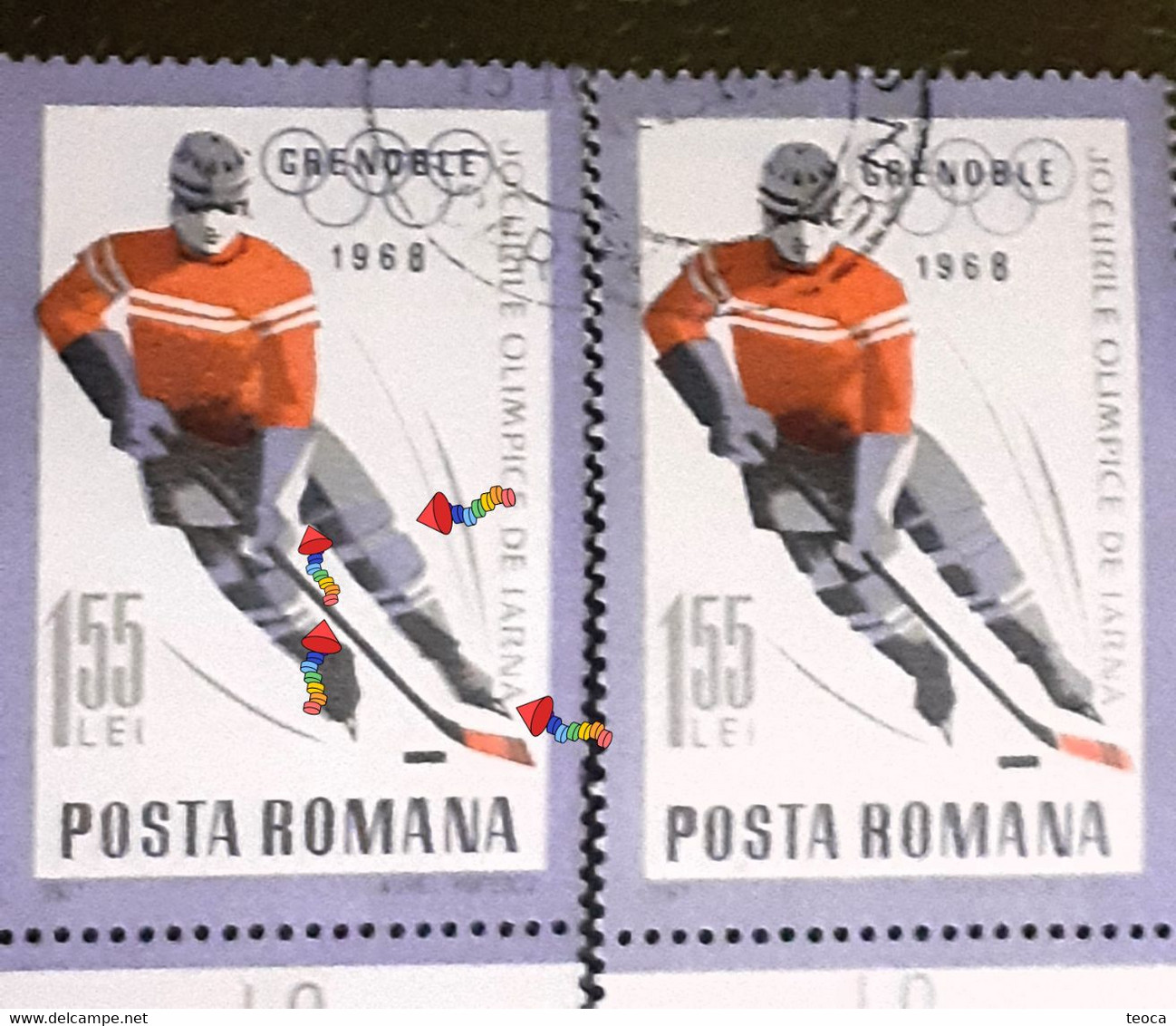 Stamps Errors Romania 1967  # Mi 2624 Printed  With Moved Ice Hockey, Used - Errors, Freaks & Oddities (EFO)