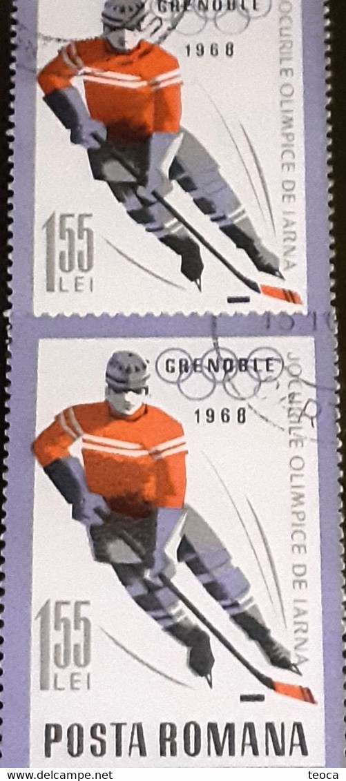 Stamps Errors Romania 1967  # Mi 2624 Printed  With Moved Ice Hockey, Used - Abarten Und Kuriositäten