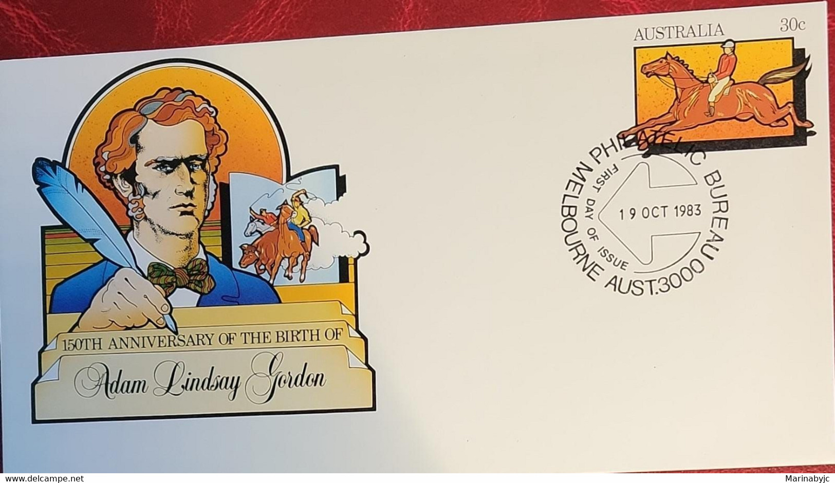 SP) 1983 MELBOURNE AUSTRALIA, FDC, 150TH ANNIVERSARY BIRTH ADAM LINDSAY, HORSEMAN, FIRST AUSTRALIAN POET, XF - Other & Unclassified