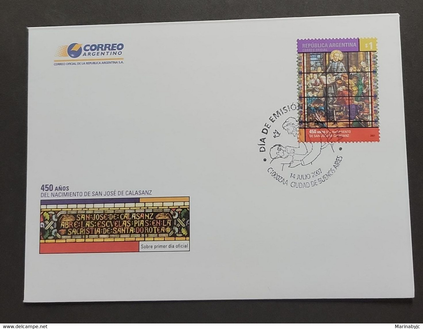 P) 2007 ARGENTINA, BIRTH JOSE DE CALASANZ FDC, 450TH ANNIVERSARY, PRIEST, FOUNDER CHRISTIAN SCHOOL, XF - Autres & Non Classés