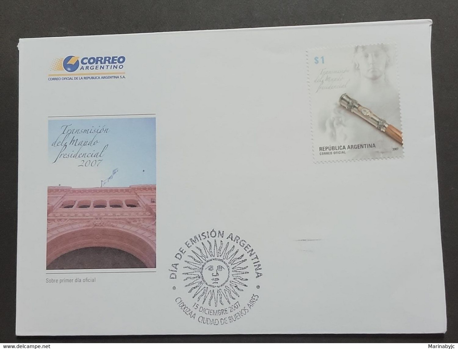 P) 2007 ARGENTINA, PRESIDENTIAL INAUGURATION CEREMONY FDC, THE CASA ROSADA, XF - Other & Unclassified