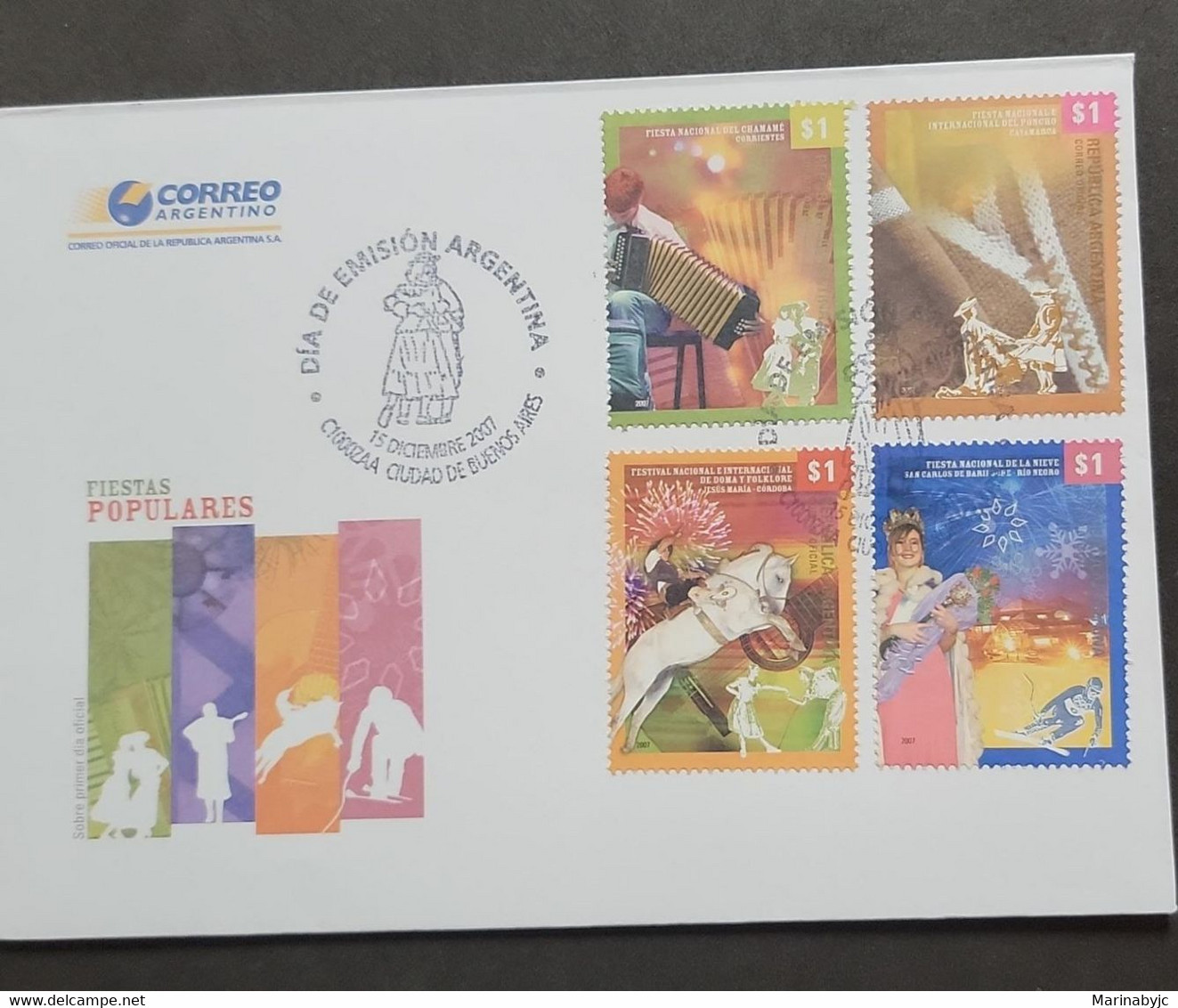 P) 2007 ARGENTINA, POPULAR FESTIVALS FDC, CHAMAME, PONCHO, FOLKLORE, SNOW, COMPLETE SERIES, XF - Andere & Zonder Classificatie