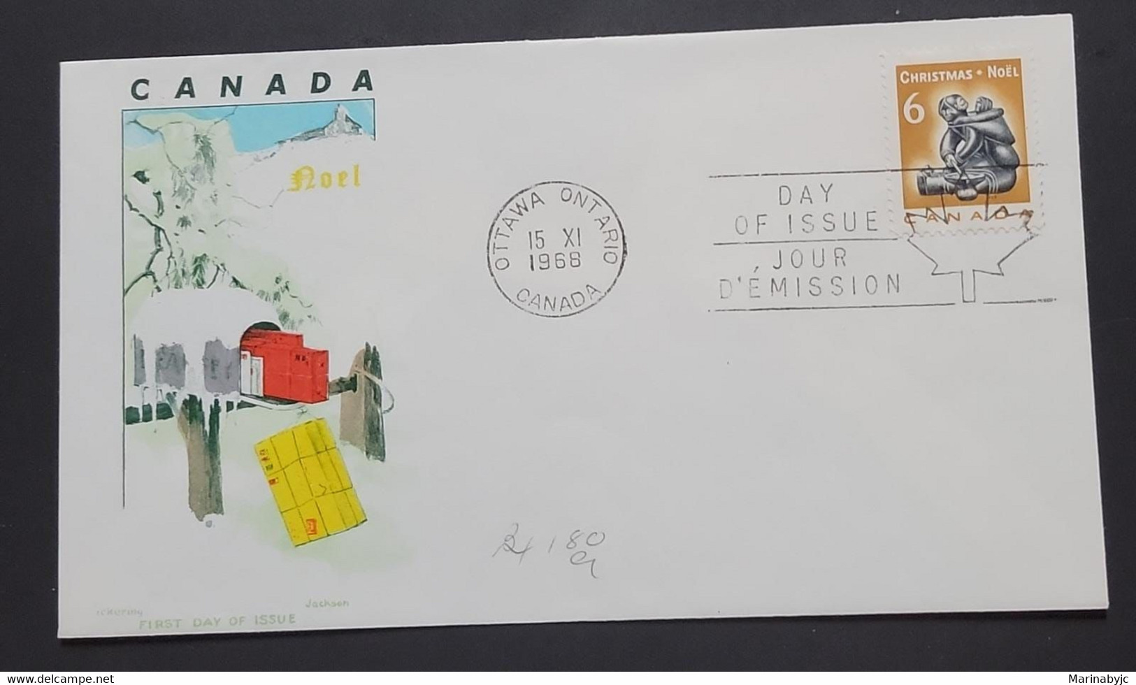 P) 1968 CANADA, NOEL, CHRISTMAS SOAP STONE CARVING FDC, XF - Other & Unclassified