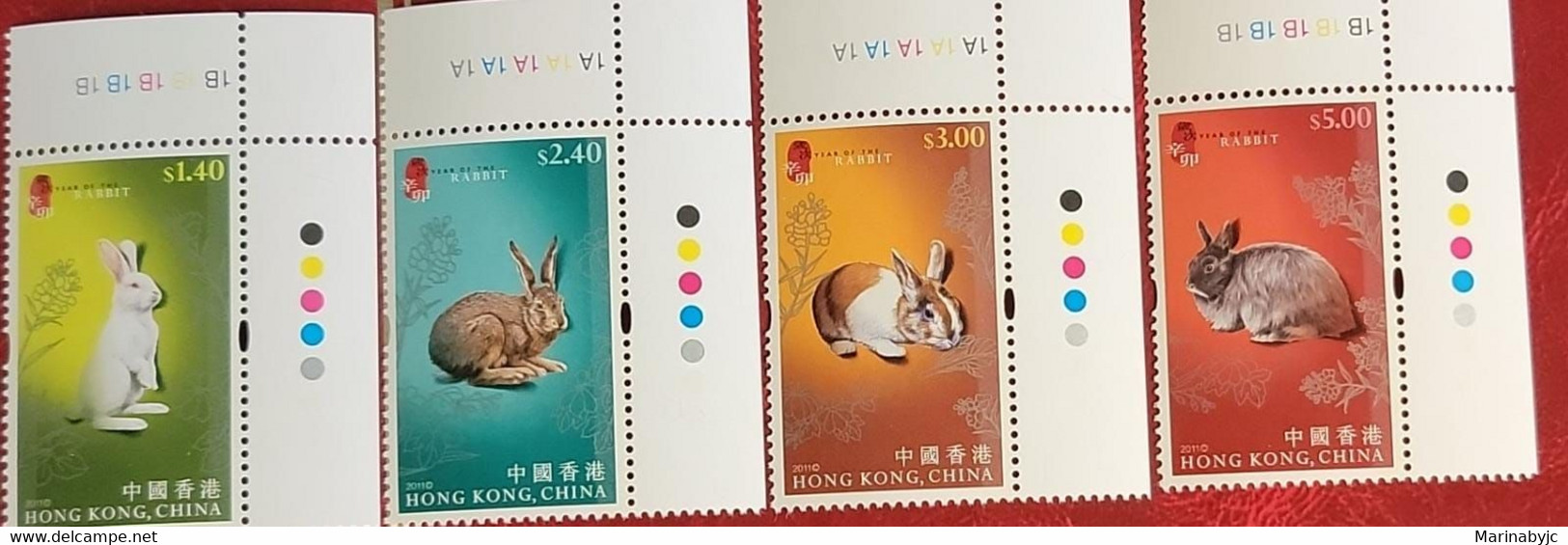 P) 2011 HONG KONG, CHINESE NEW YEAR, RABBIT YEAR, MARGIN CORNER SHEET, COLOR GUIDE, COMPLETE SERIES, MNH - Otros & Sin Clasificación