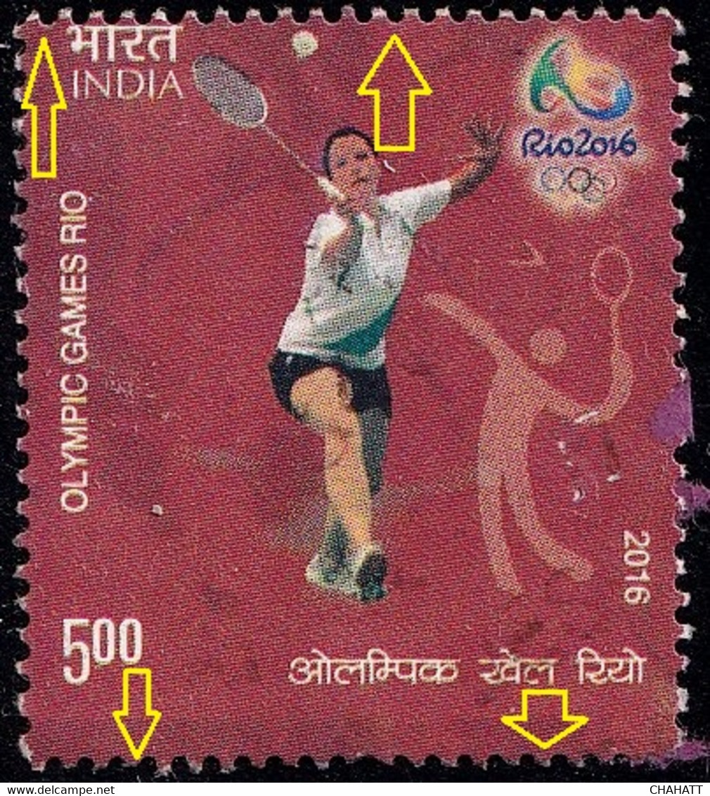 SPORTS- BADMINTON- RIO OLYMPICS - FRAME SHIFTED UP- ERROR- INDIA-FU-SCARCE-BR3-72 - Badminton