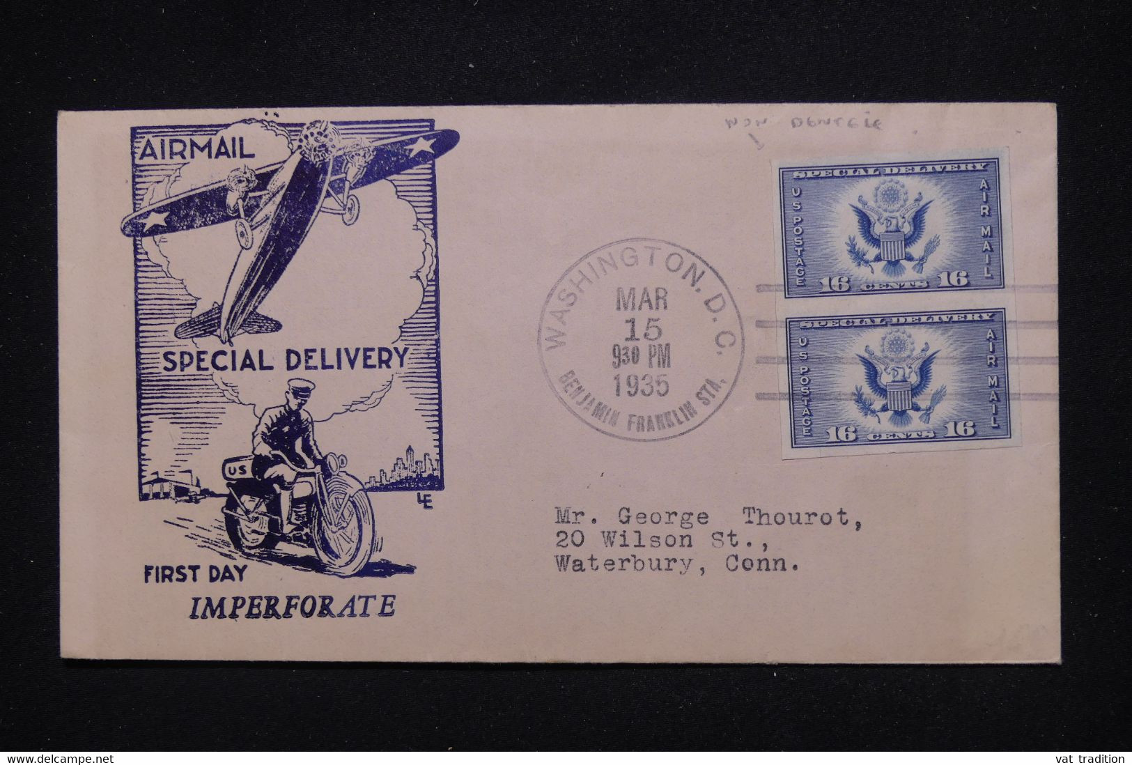 ETATS UNIS - Enveloppe FDC En 1935 - Non Dentelés Air Mail - L 112912 - 1851-1940