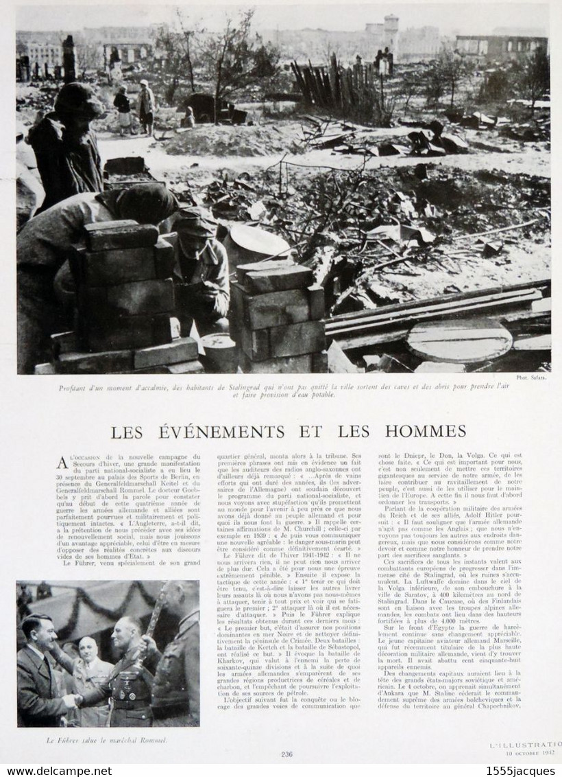 L'ILLUSTRATION N° 5196 10-10-1942 BLIDA STALINGRAD SOLOGNE LA MOTTE-BEUVRON AUBIGNY-SUR-NÈRE CONTRE-TORPILLEUR - L'Illustration