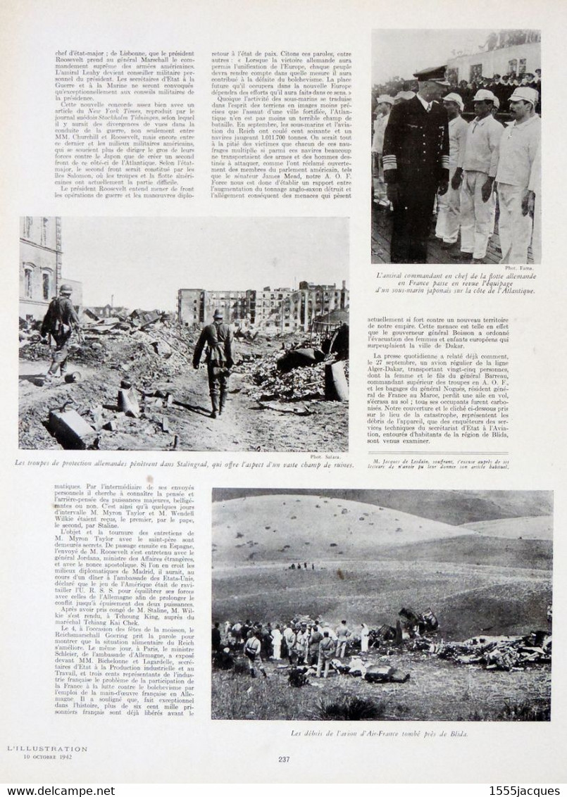 L'ILLUSTRATION N° 5196 10-10-1942 BLIDA STALINGRAD SOLOGNE LA MOTTE-BEUVRON AUBIGNY-SUR-NÈRE CONTRE-TORPILLEUR - L'Illustration