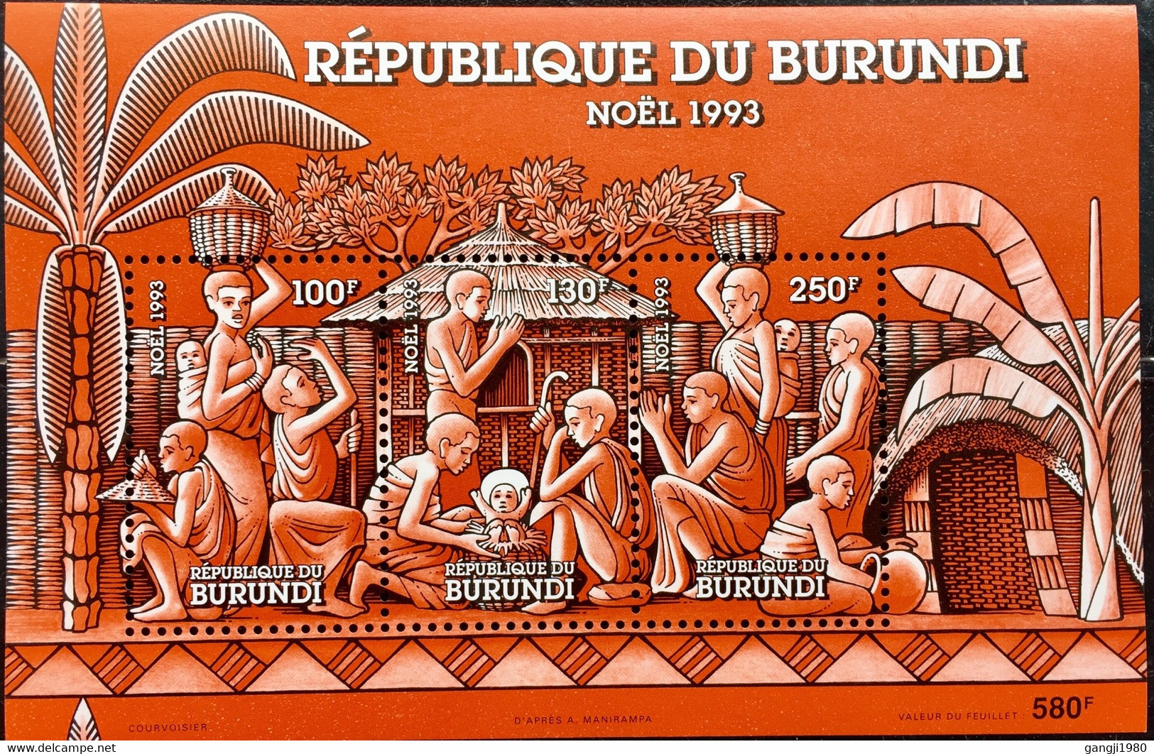 BURUNDI 1993,NOEL,CHRISTMAS,BANANA TREE,MOTHER & CHILD,CEREMONY,HUT - Unused Stamps