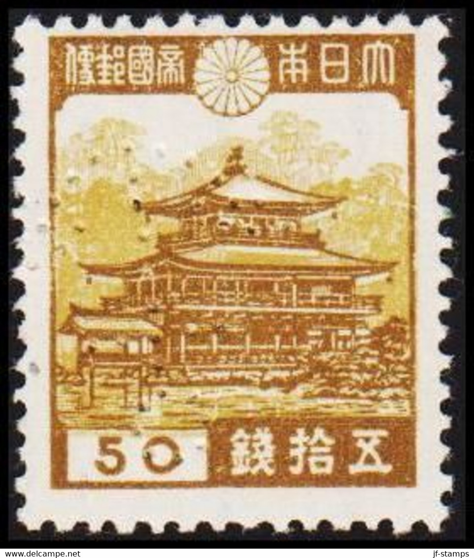 1934-1944. JAPAN. Kinkakuji (= Goldener Pavillon),
Kyoto 50 S. With ANCOR Perfin Used... (Michel 268 Perfin) - JF514021 - Unused Stamps