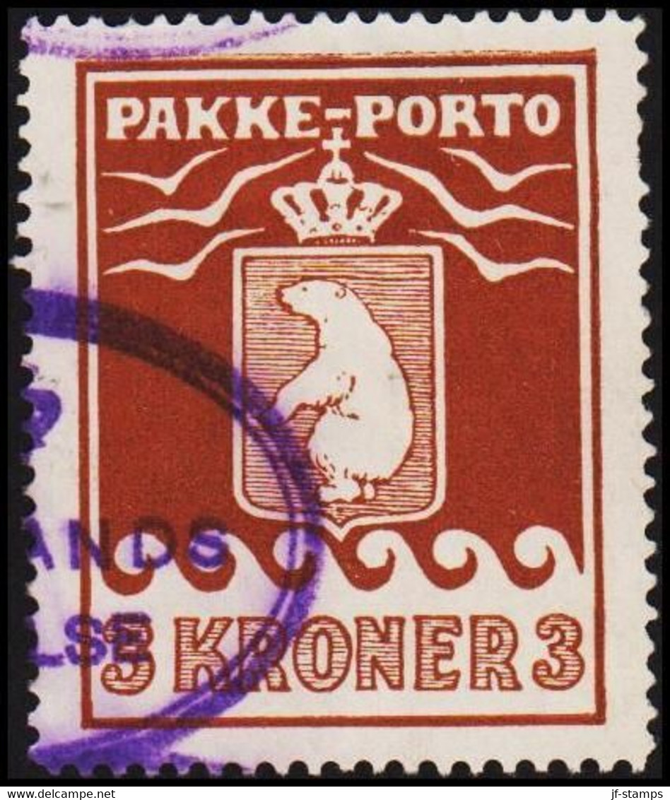 1930. PAKKE PORTO. 3 Kr. Brown. Thiele. Perf. 11 ½. Double Print Of Upper Frame. AFA 12... (Michel 12A ABART) - JF514051 - Spoorwegzegels