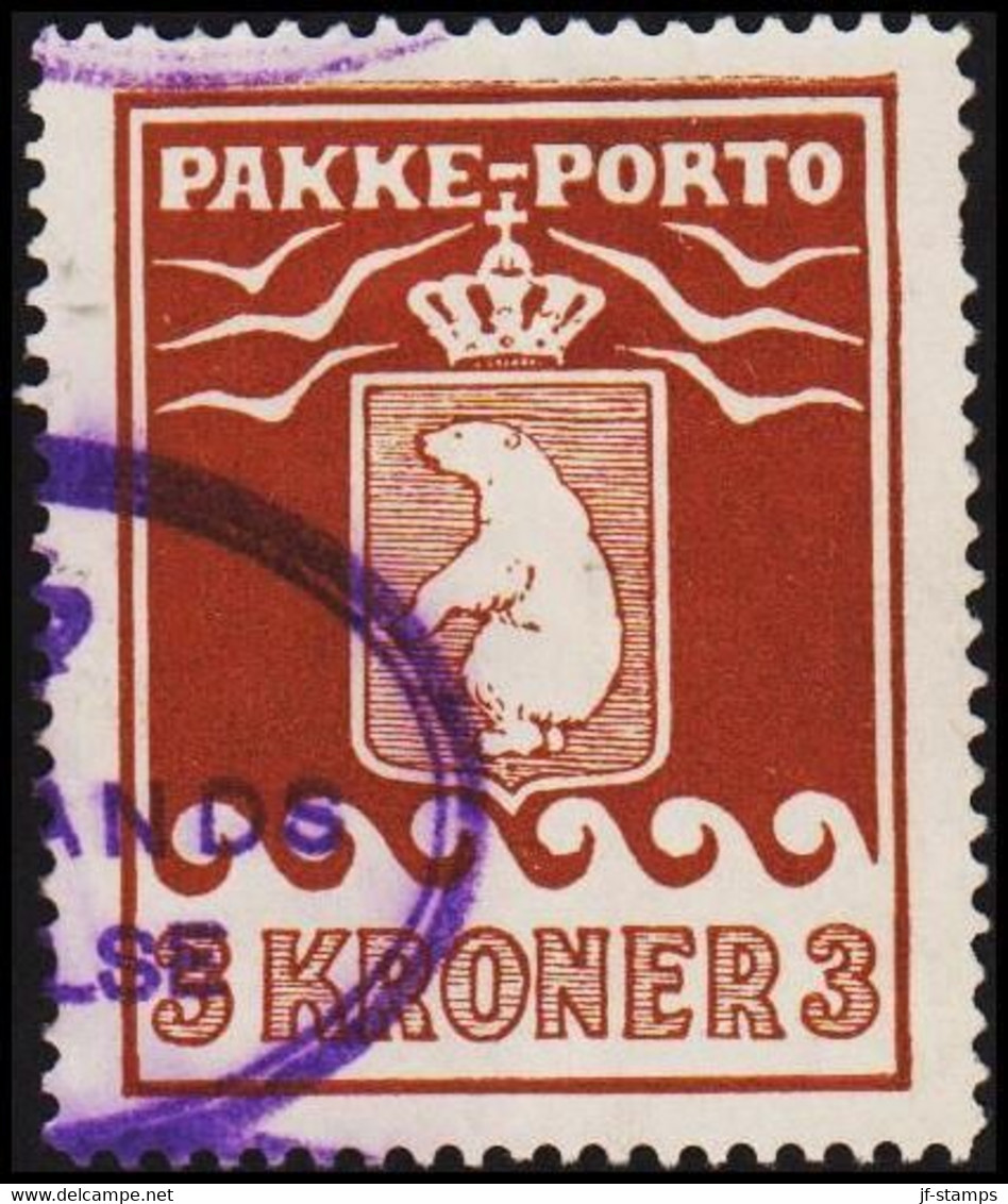 1930. PAKKE PORTO. 3 Kr. Brown. Thiele. Perf. 11 ½. Double Print Of Upper Frame. AFA 12... (Michel 12A ABART) - JF514051 - Paquetes Postales