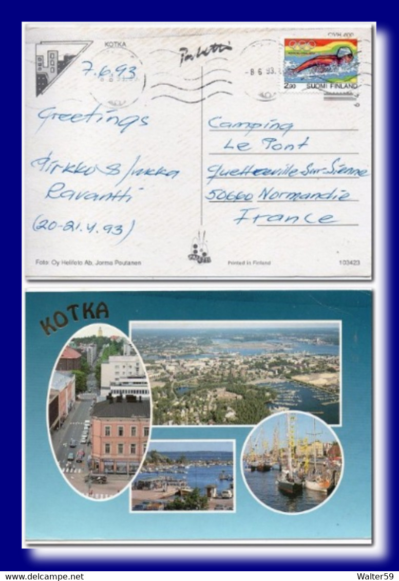 1993 Suomi Finland Postcard Multiview Kotka Posted To France - Cartas & Documentos