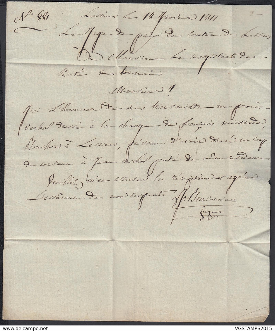 Belgique 1811 - Précurseur De Lessines à Destination Tournai ..... (DD) DC-10256 - 1794-1814 (Periodo Francese)