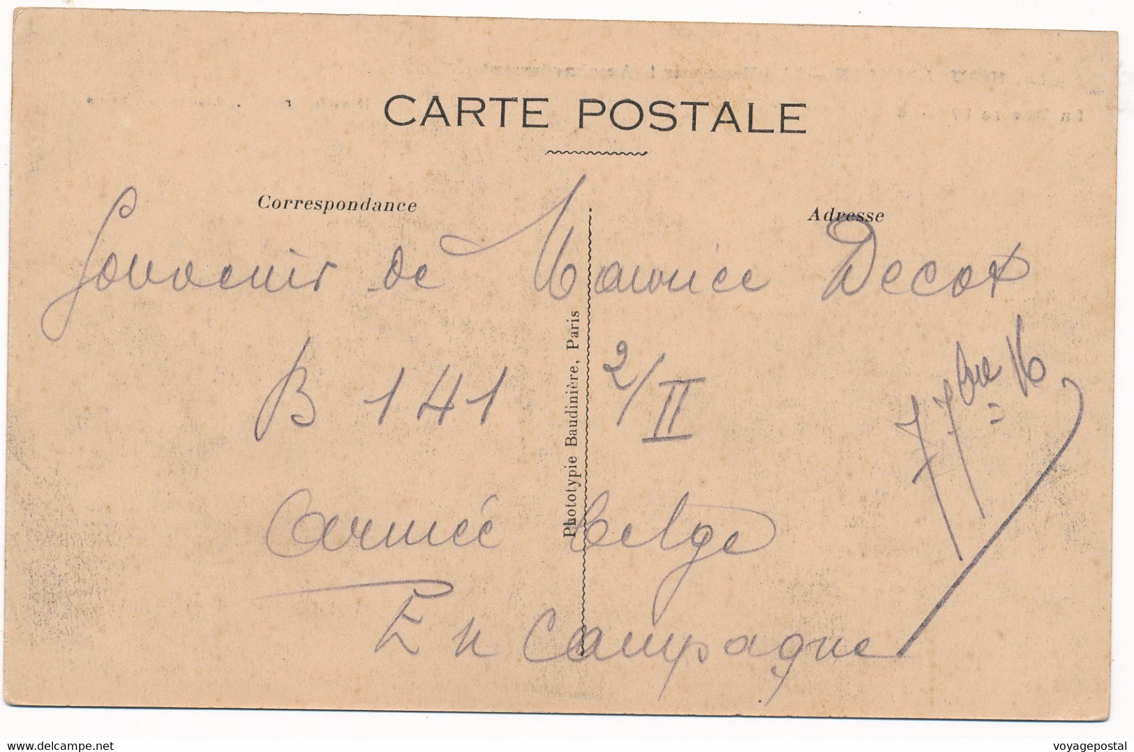 CARTE PMB MILITAIRE B141 ARMÉE BELGE EN CAMPAGNE WWI BELGIQUE - Armée Belge