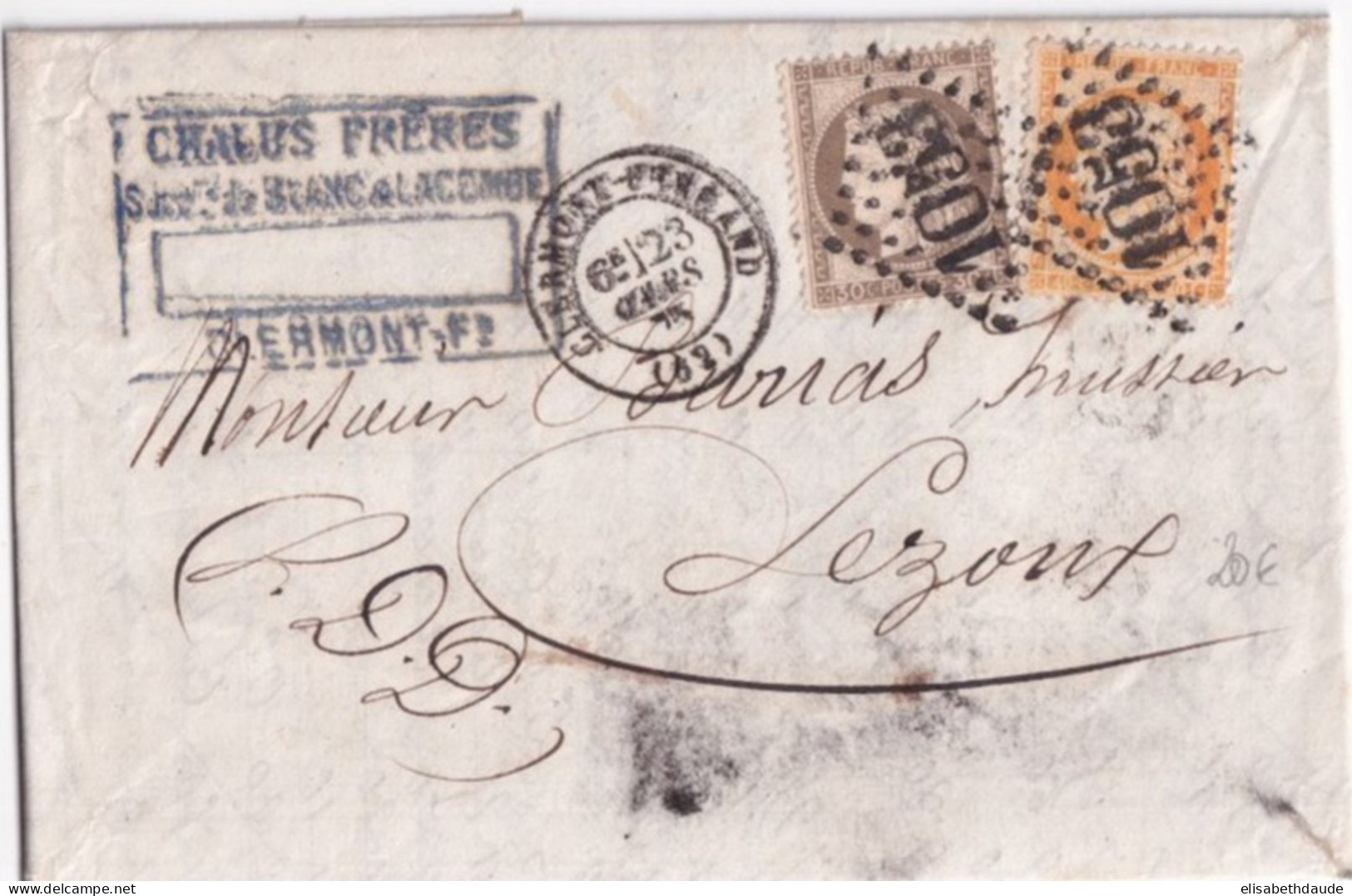 1875 - PUY DE DOME / MIXTE CERES /SIEGE TARIF 70c ! - LETTRE De CLERMONT-FERRAND => LEZOUX - 1870 Siege Of Paris