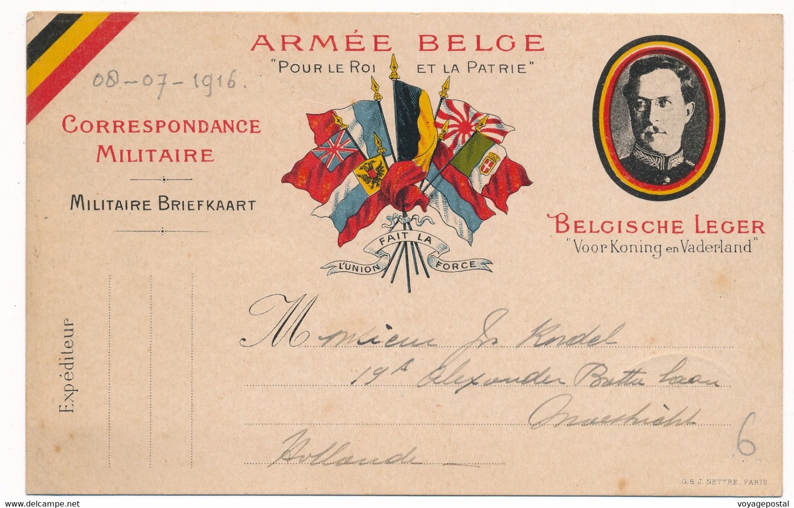CARTE DRAPEAUX MILITAIRE ARMÉE BELGE WWI BELGIQUE PAYS BAS - Esercito Belga