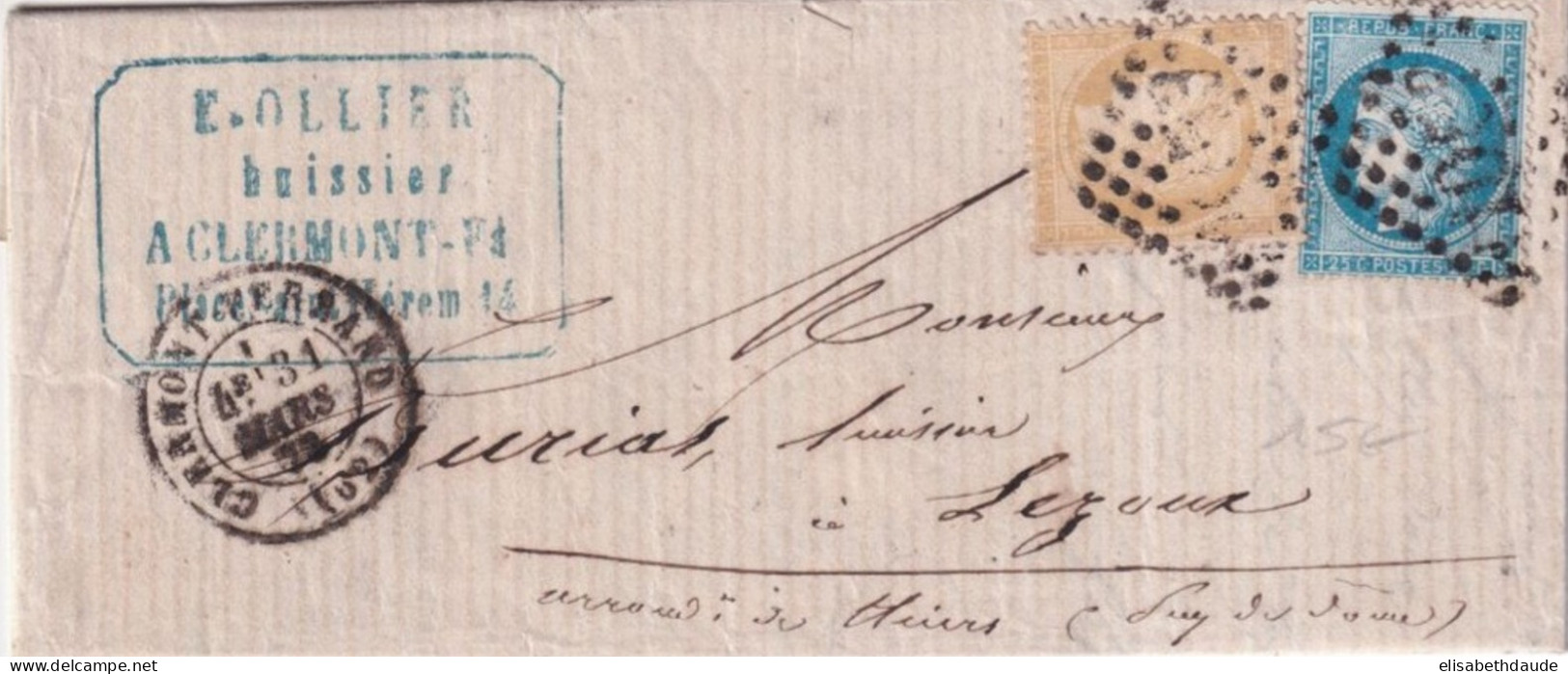 1873 - PUY DE DOME / CERES TARIF 40c ! - LETTRE De CLERMONT-FERRAND => LEZOUX - 1871-1875 Ceres