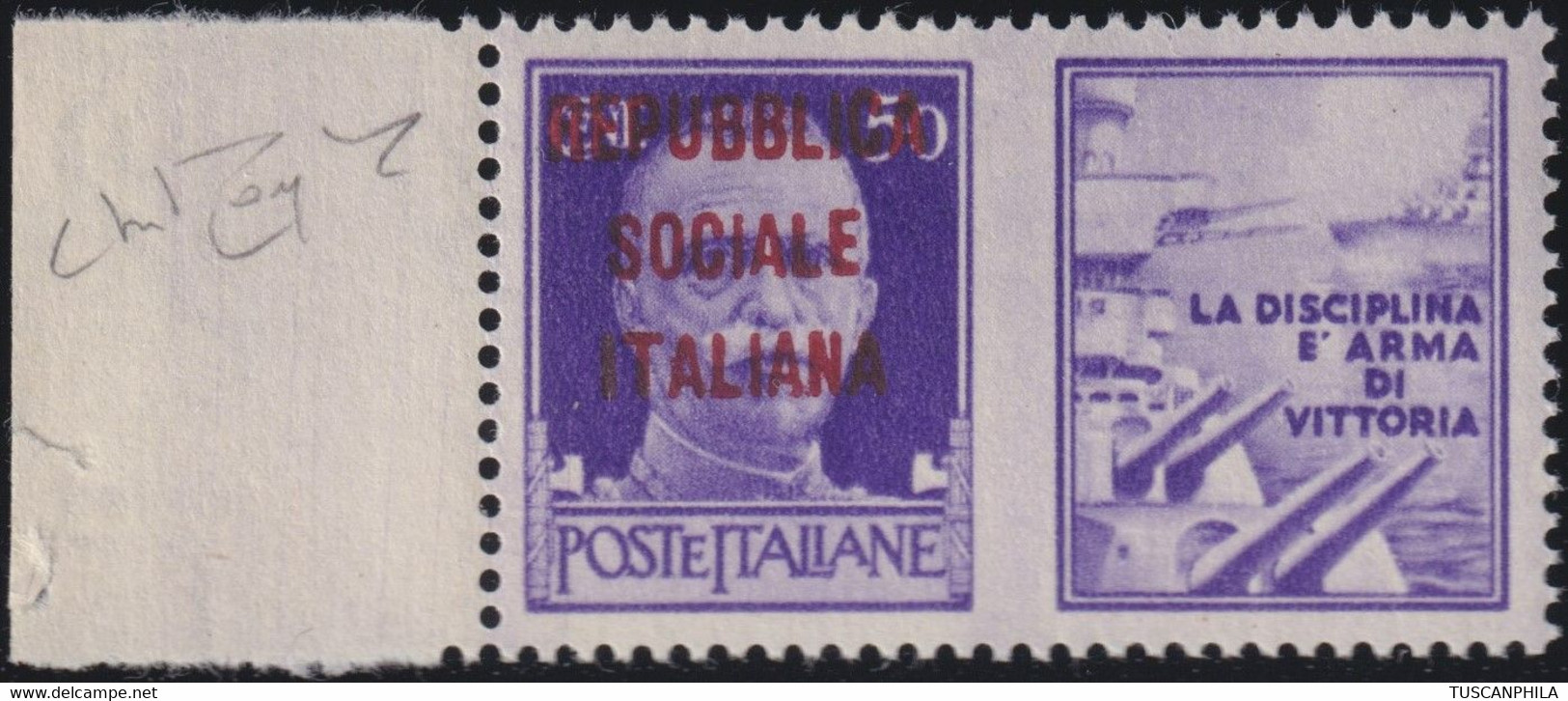 Repubblica Sociale 1944 50 C. Violetto Sass. 33F MNH** Cv. 4000 Certificato Ray - Propaganda Di Guerra