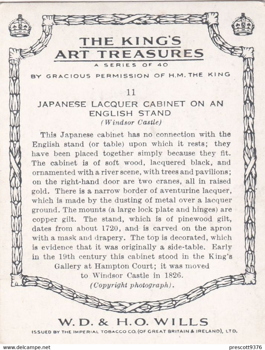 The Kings Art Treasures, 1938 - 11 Japanese Lacquered  Cabinet - Wills Cigarette Card - Original - L Size - Wills