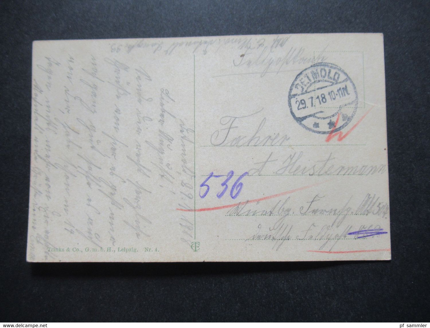 DR Feldpost AK Teutoburger Wald Partie Am Hermannsdenkmal 1.WK 29.7.1918 Stempel Detmold - Detmold