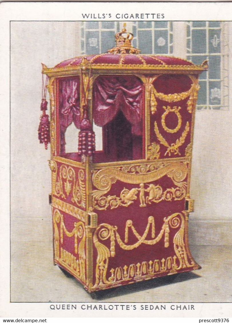 The Kings Art Treasures, 1938 - 15 Queen Charlottes Sedan Chair - Wills Cigarette Card - Original - L Size - Furniture - Wills